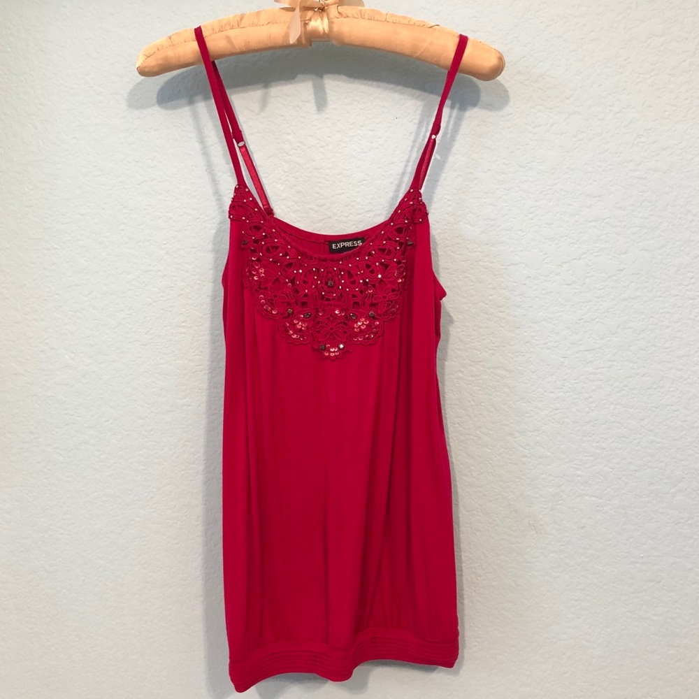 EXPRESS Pink Tank Spaghetti Rhinestone Adjustable - Picture 2 of 11